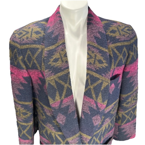 Take Six Size Medium Vintage Aztec Blazer Wool Blend One Button - Picture 3 of 6